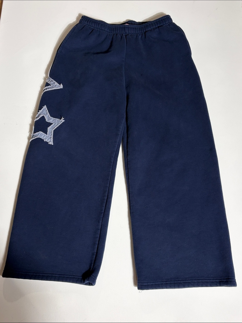 Edikted Navy Wide Leg Fleece Sweatpants Star Applique Women’s Small